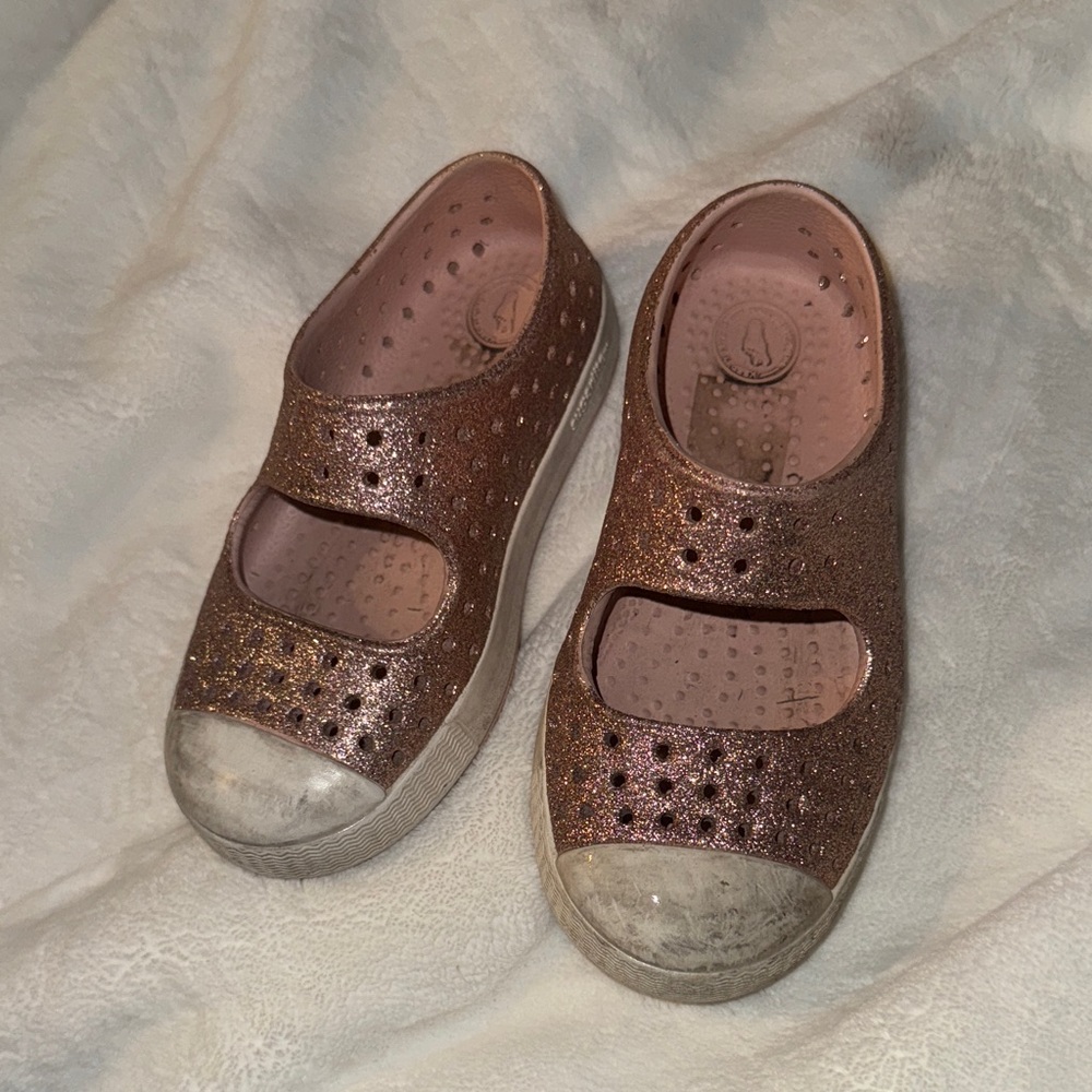 Girls Glitter Mary Jane Slip-On Sneakers - Rose Gold